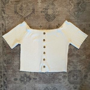 Cotton Candy LA Off The Shoulder Ribbed Crop Top